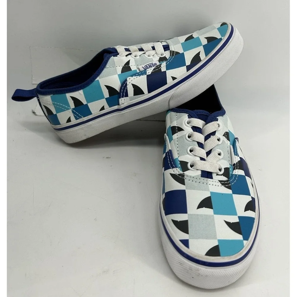 Vans Authentic Elastic Lace Sneakers Shark Checkerboard Boys Size 3 NEW